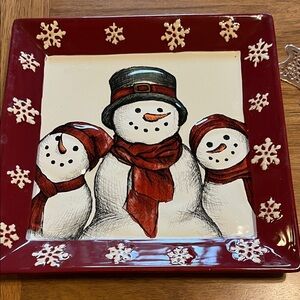 St. Nicholas Square Snowman Plate - Red and White